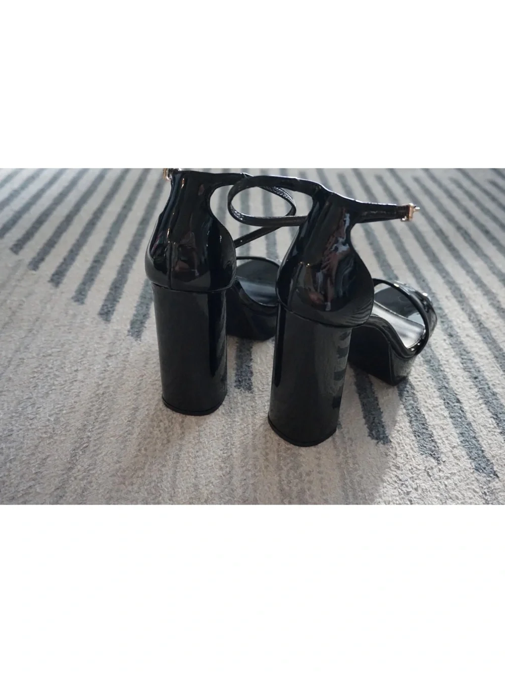 Madden Girl Platform Block Heel Sandals Vinyl Black Size 8.5